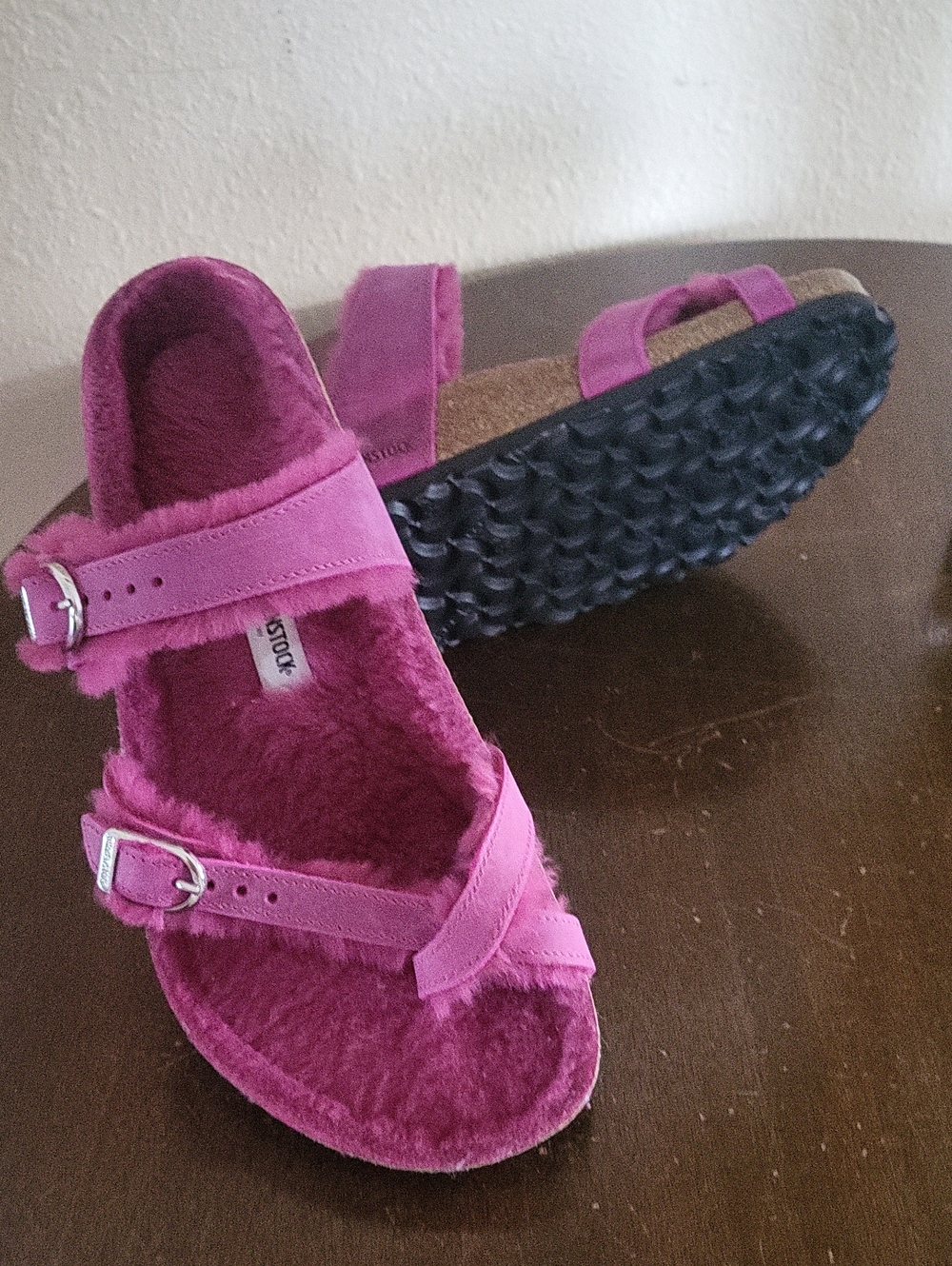 Birkenstock New w/o Box Mayari Shearling Fuchsia Oiled Leather Shoes